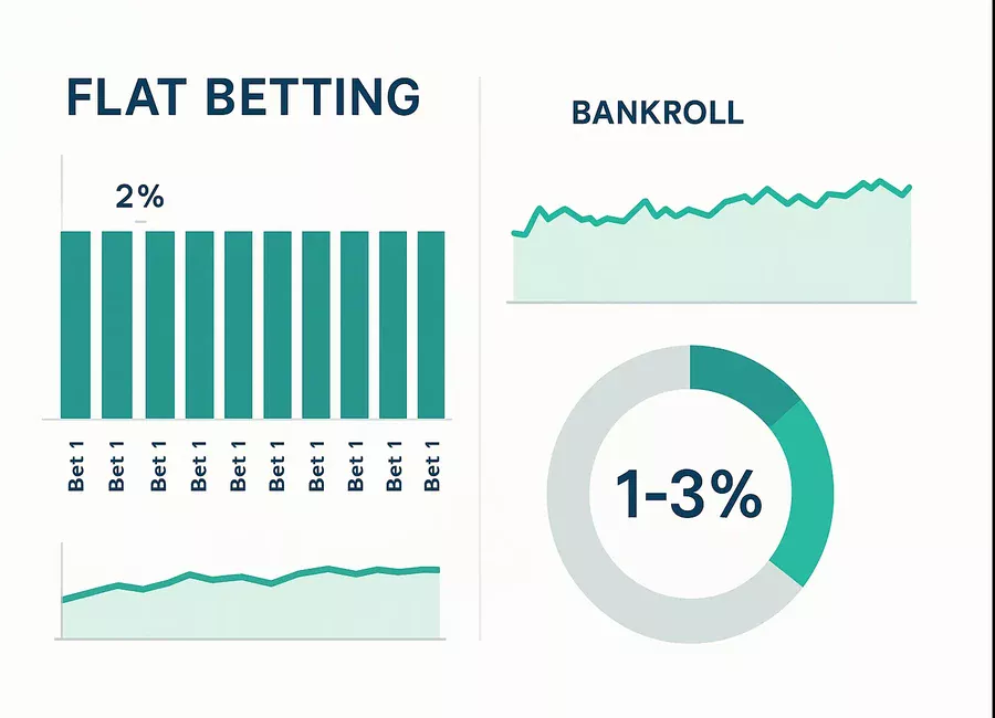 Flat Betting Strategie: konstante 2% Einsätze über Zeit mit stabiler Bankroll-Entwicklung