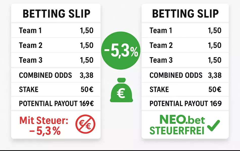 NEO.bet steuerfreie Kombiwetten: 5,3% Vorteil gegenüber Anbietern mit Wettsteuer