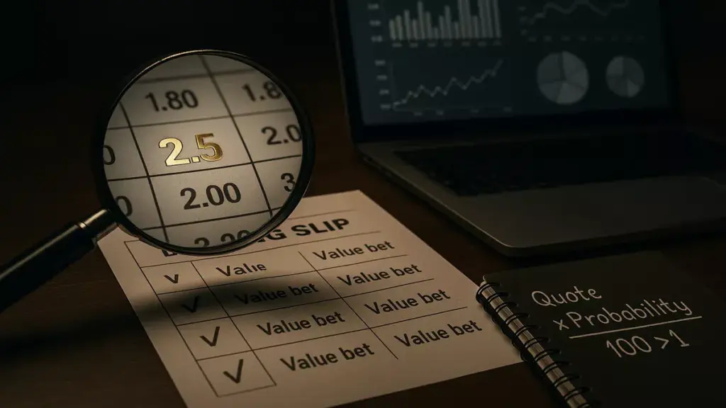 Value Wetten finden: Lupe prüft Quoten, Wahrscheinlichkeitsberechnungen und Value-Formel für profitable Sportwetten