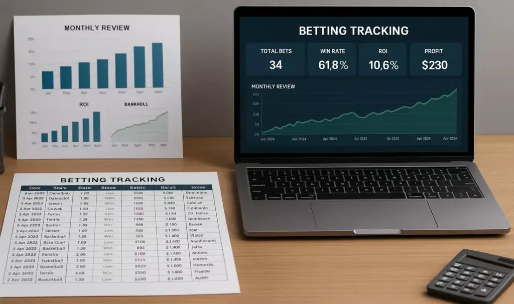 Excel Wett-Tracking Sheet mit Spalten für Datum, Quote, Einsatz, ROI und monatlicher Analyse